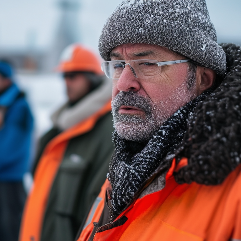 A concerned safety director observing workers bund-1